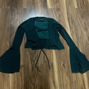 Windsor Emerald Green Sparkle Tie-Front Cardigan